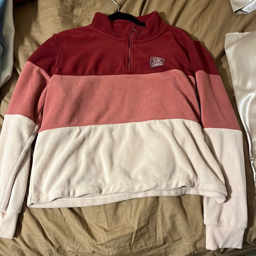 Ivory ella size large women’s tritone red/pink quarter zip fleece pullover